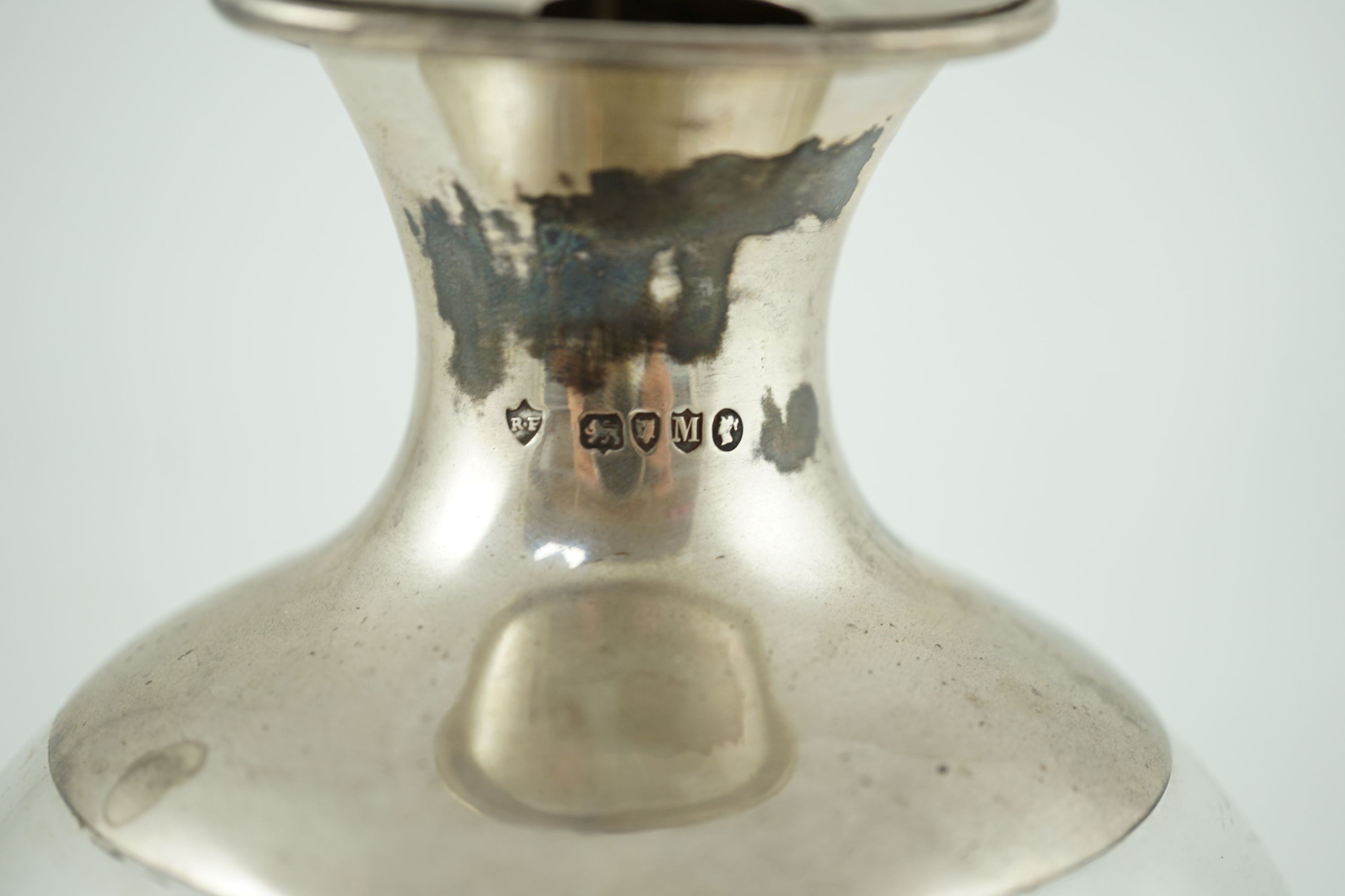 A Victorian silver mounted glass baluster claret jug, by Rupert Favell